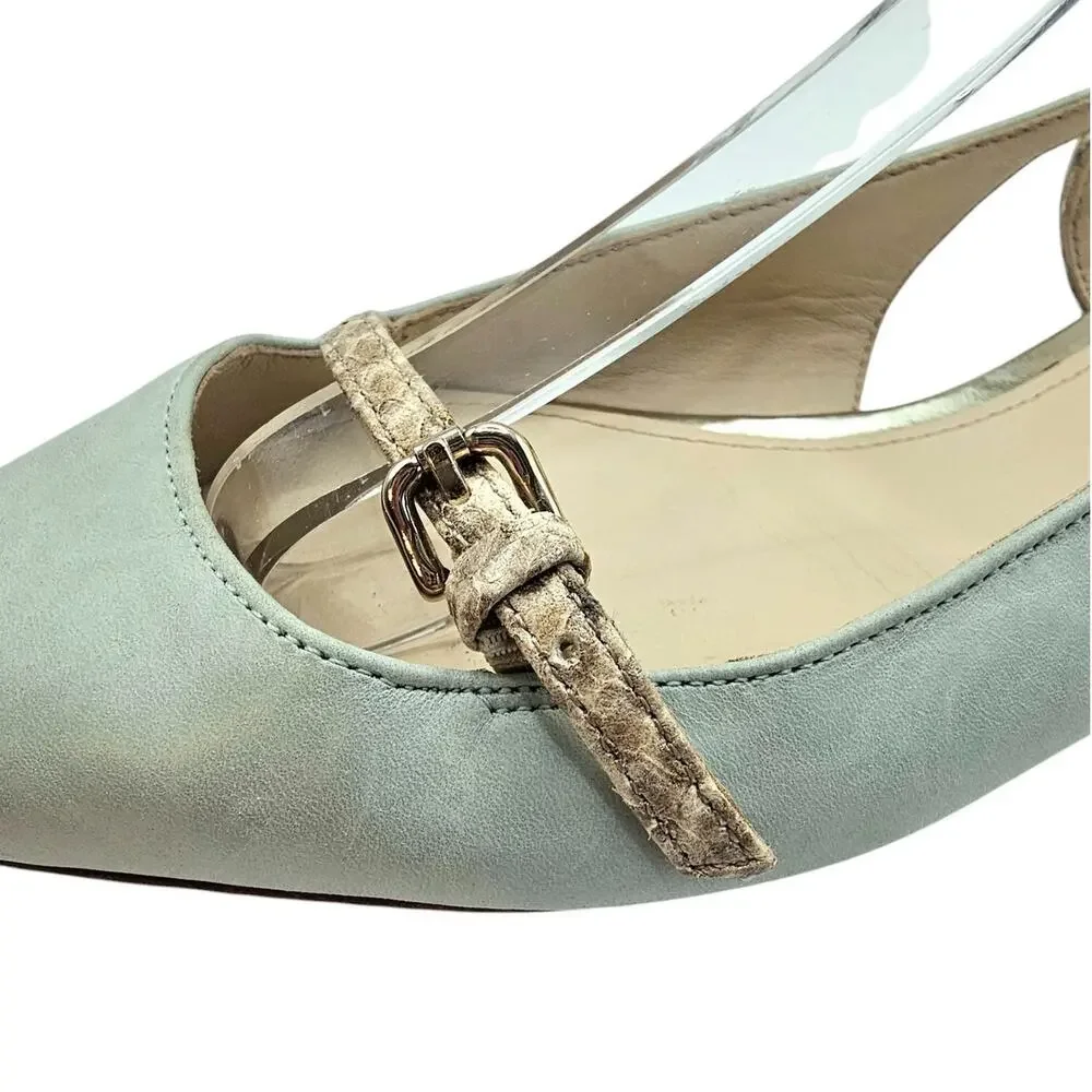 Coach Wooster Blue Green Snakeskin Leather Slingback Pointed Toe Flats - Picture 6 of 11